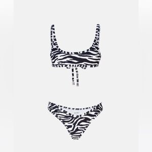THE ATTICO Zebra Printed Scoop Bandeau Tie Bikini, M